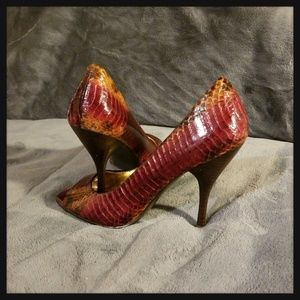 BCBGirls Snakeskin Peeptoe Heels